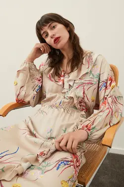 پیراهن آستین بلند زنانه بژ اچ اند ام