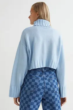 پلیور یقه اسکی زنانه آبی کمرنگ اچ اند ام