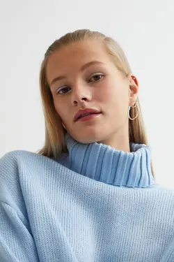 پلیور یقه اسکی زنانه آبی کمرنگ اچ اند ام