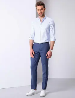 شلوارپارچه ای Skinny Fit مردانه آبی تیره پیرکاردین