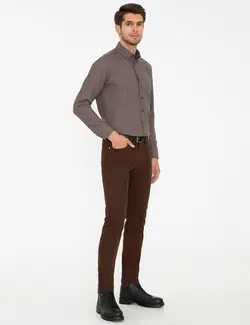 شلوار کتان جذب مردانه قهوه ای پیرکاردین