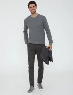 شلوار کتان جذب مردانه قهوه ای روشن پیرکاردین