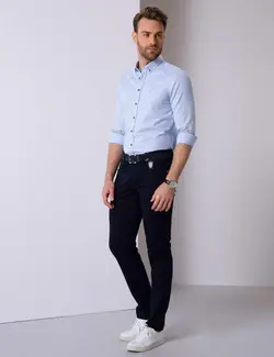 شلوار کتان جذب مردانه سرمه ای پیرکاردین