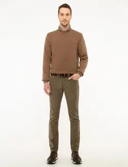 شلوار کتان جذب مردانه قهوه ای روشن پیرکاردین