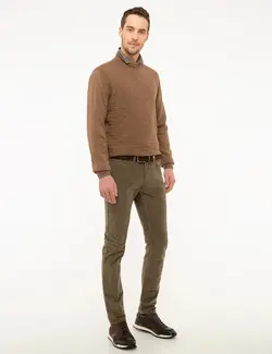 شلوار کتان جذب مردانه قهوه ای روشن پیرکاردین