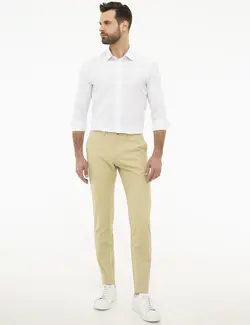 شلوار کتان جذب مردانه شتری پیرکاردین