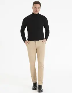 شلوار کتان جذب مردانه شتری پیرکاردین