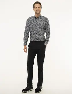 شلوار کتان جذب مردانه سرمه ای روشن پیرکاردین