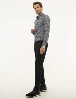 شلوار کتان جذب مردانه سرمه ای روشن پیرکاردین