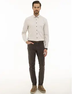 شلوار کتان جذب مردانه قهوه ای روشن پیرکاردین