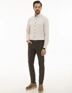 شلوار کتان جذب مردانه قهوه ای روشن پیرکاردین