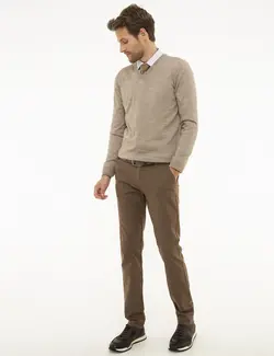 شلوار کتان جذب مردانه قهوه ای روشن پیرکاردین