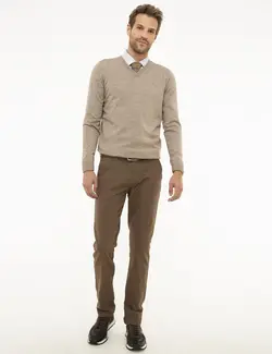 شلوار کتان جذب مردانه قهوه ای روشن پیرکاردین