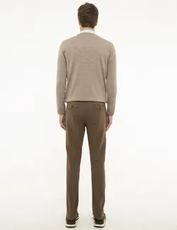 شلوار کتان جذب مردانه قهوه ای روشن پیرکاردین