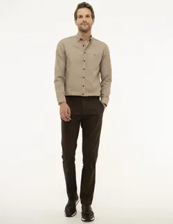 شلوار کتان جذب مردانه قهوه ای پیرکاردین