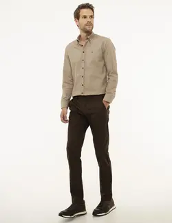 شلوار کتان جذب مردانه قهوه ای پیرکاردین