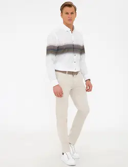 شلوار کتان جذب مردانه بژ پیرکاردین