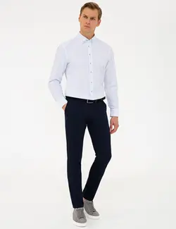 شلوار کتان جذب مردانه سرمه ای پیرکاردین