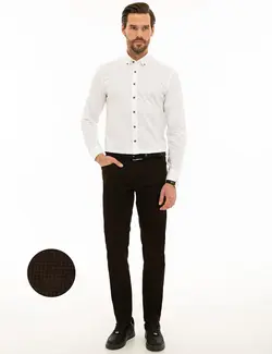 شلوار کتان جذب مردانه قهوه ای تیره پیرکاردین