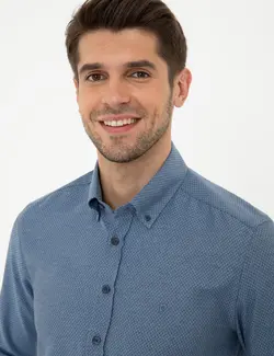 پیراهن آستین بلند مردانه سرمه ای پیرکاردین