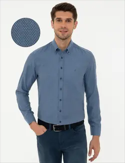 پیراهن آستین بلند مردانه سرمه ای پیرکاردین