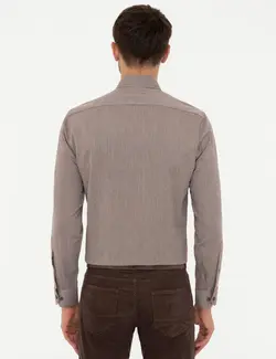 پیراهن آستین بلند مردانه قهوه ای روشن پیرکاردین
