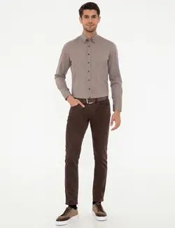 پیراهن آستین بلند مردانه قهوه ای روشن پیرکاردین