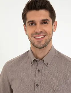 پیراهن آستین بلند مردانه قهوه ای روشن پیرکاردین