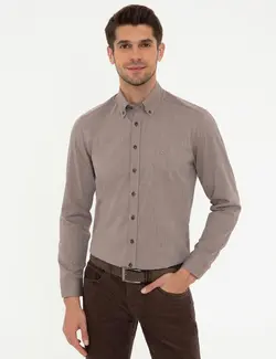 پیراهن آستین بلند مردانه قهوه ای روشن پیرکاردین