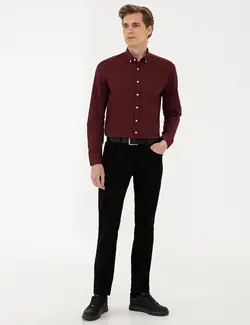 پیراهن آستین بلند مردانه زرشکی پیرکاردین