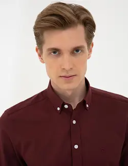 پیراهن آستین بلند مردانه زرشکی پیرکاردین