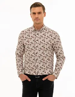 پیراهن آستین بلند مردانه قهوه ای روشن پیرکاردین