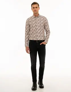 پیراهن آستین بلند مردانه قهوه ای روشن پیرکاردین