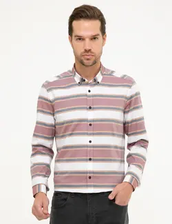 پیراهن آستین بلند مردانه زرشکی پیرکاردین
