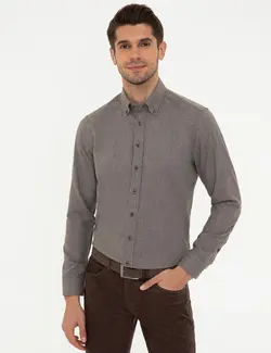 پیراهن آستین بلند مردانه قهوه ای پیرکاردین