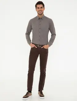 پیراهن آستین بلند مردانه قهوه ای پیرکاردین