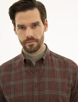 پیراهن آستین بلند مردانه زرشکی پیرکاردین