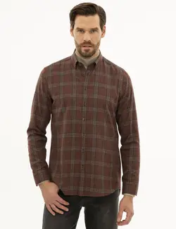 پیراهن آستین بلند مردانه زرشکی پیرکاردین