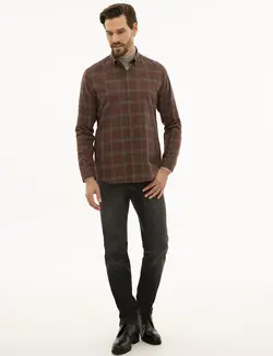 پیراهن آستین بلند مردانه زرشکی پیرکاردین