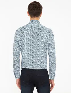 پیراهن آستین بلند مردانه آبی نفتی پیرکاردین