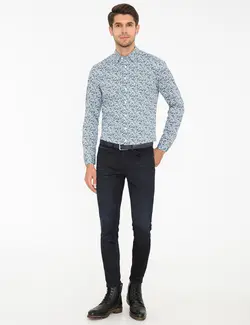 پیراهن آستین بلند مردانه آبی نفتی پیرکاردین