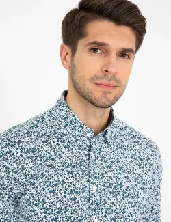 پیراهن آستین بلند مردانه آبی نفتی پیرکاردین