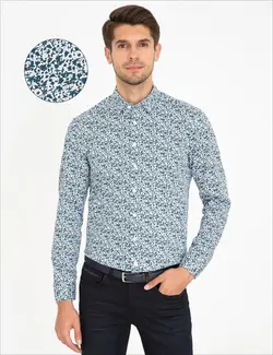 پیراهن آستین بلند مردانه آبی نفتی پیرکاردین