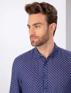 پیراهن آستین بلند مردانه سرمه ای پیرکاردین