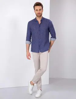 پیراهن آستین بلند مردانه سرمه ای پیرکاردین