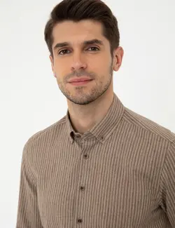 پیراهن آستین بلند مردانه قهوه ای روشن پیرکاردین