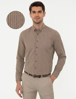 پیراهن آستین بلند مردانه قهوه ای روشن پیرکاردین