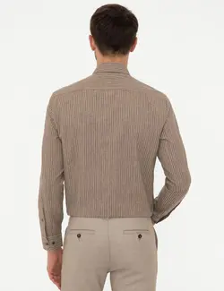 پیراهن آستین بلند مردانه قهوه ای روشن پیرکاردین