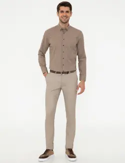 پیراهن آستین بلند مردانه قهوه ای روشن پیرکاردین