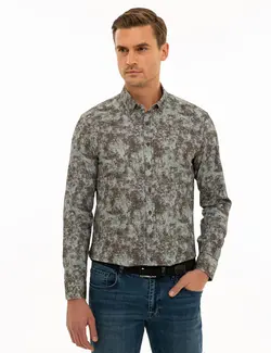 پیراهن آستین بلند مردانه خاکی پیرکاردین